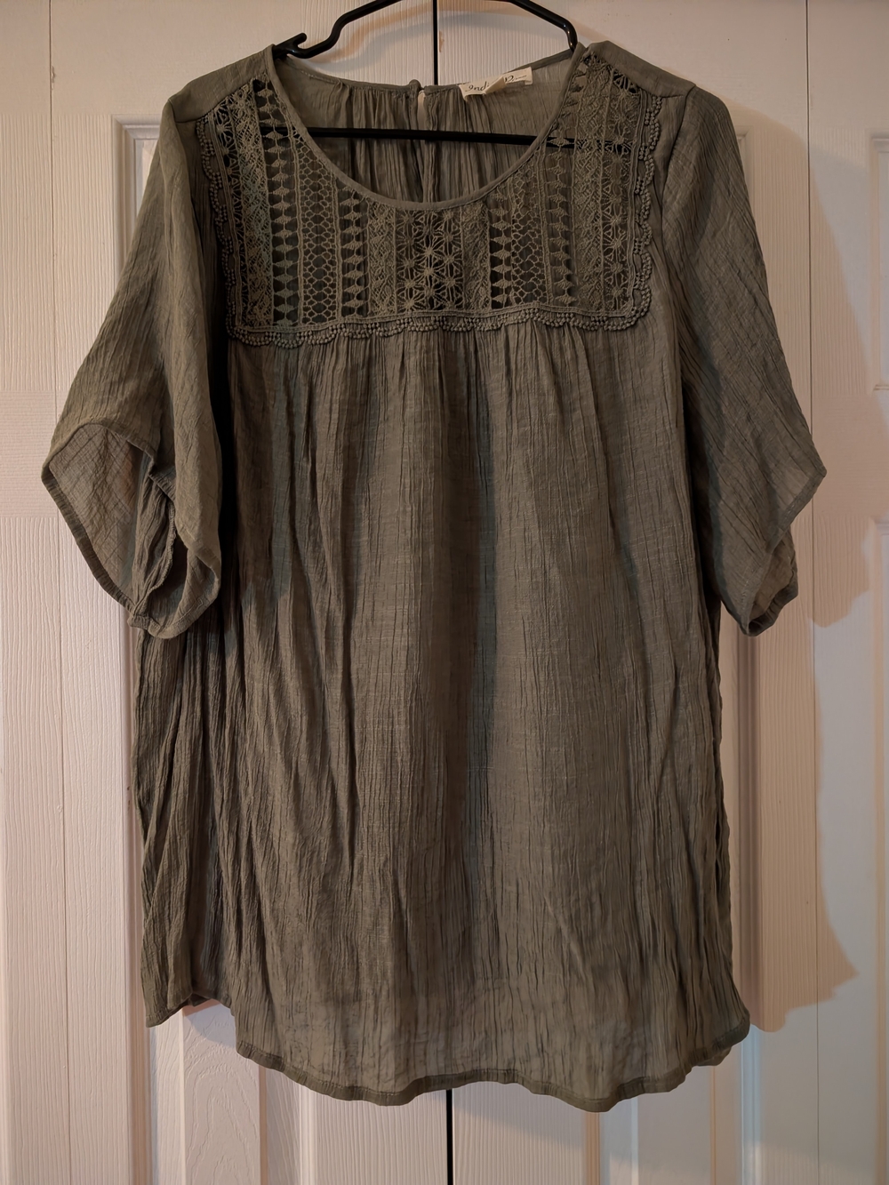 Olive Green Embroidered Peasant Blouse